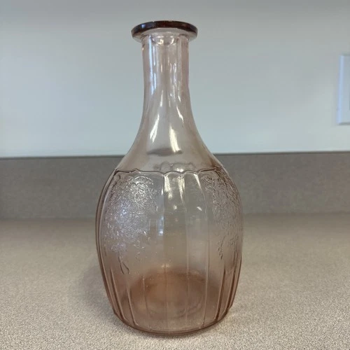 Vintage Mayfair Glass Pink Open Rose Decanter Anchor Hocking 1930s **No Stopper