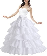 Women 4-hoop 5-ruffle crinoline petticoat slip for wedding formal dresses White