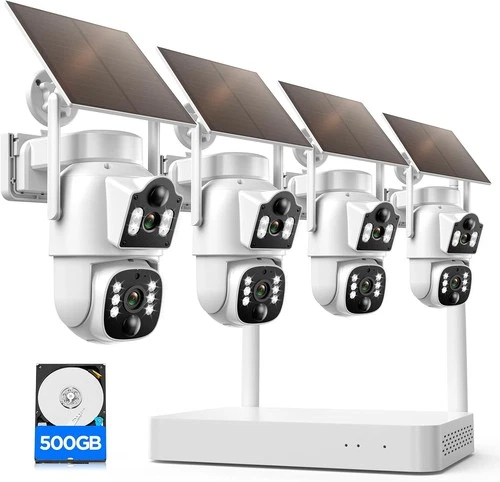 2K 10CH NVR 4-Cam Kit Dual Lens Solar Wireless Security Camera System Outdoor