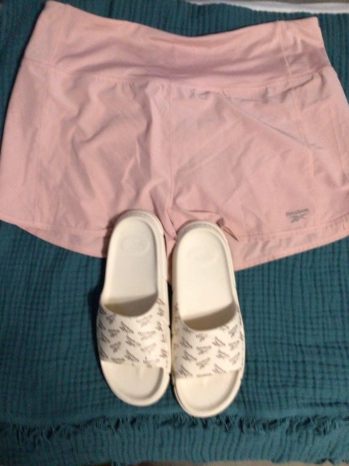 Lotto donna Reebok set 2 sandali corti foderati rosa XL logo slide taglia 9