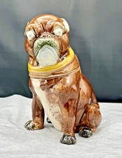 Antique English Majolica Pug Dog Ceramic Tobacco Jar Wonderful!