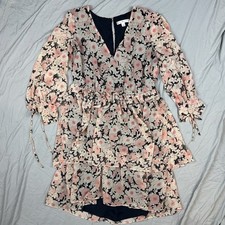 Tommy Hilfiger Floral Hi-Low Fit & Flare Dress Drawstring Ruffle Long Sleeve L