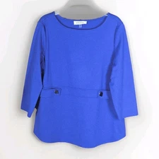 Kasper Blouse Size XL (16) Periwinkle Blue 3/4 Sleeve Top With Toggle Detail