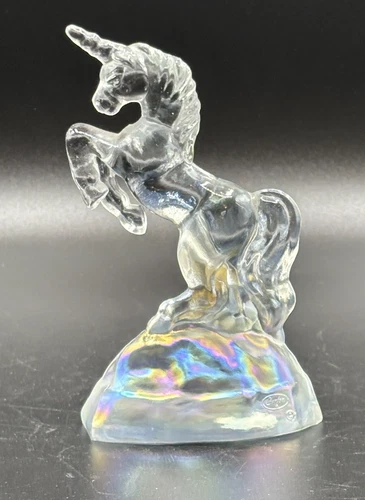Fenton Mold Unicorn Clear Glass Figure With Iridescent Base Statue 5” Vintage