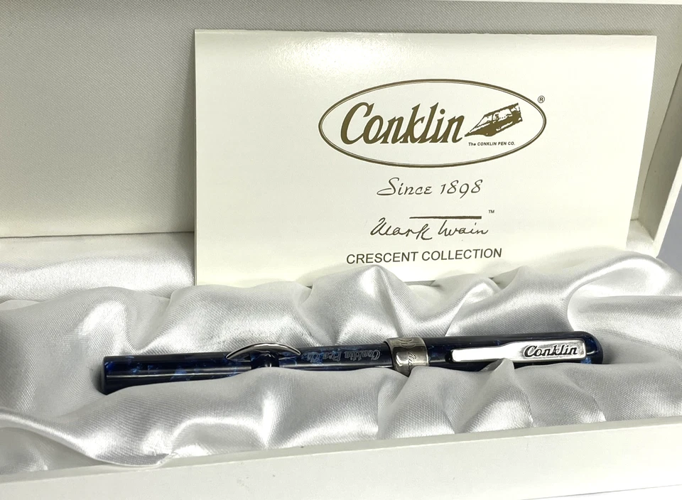 Pluma Estilográfica Relleno Media Luna Conkin Mark Twain Azul COMO ESTÁ Foto 2 de 4