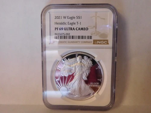 2021-W Proof  American Silver Eagle Dollar NGC PF 69 Heraldic Eagle T-1