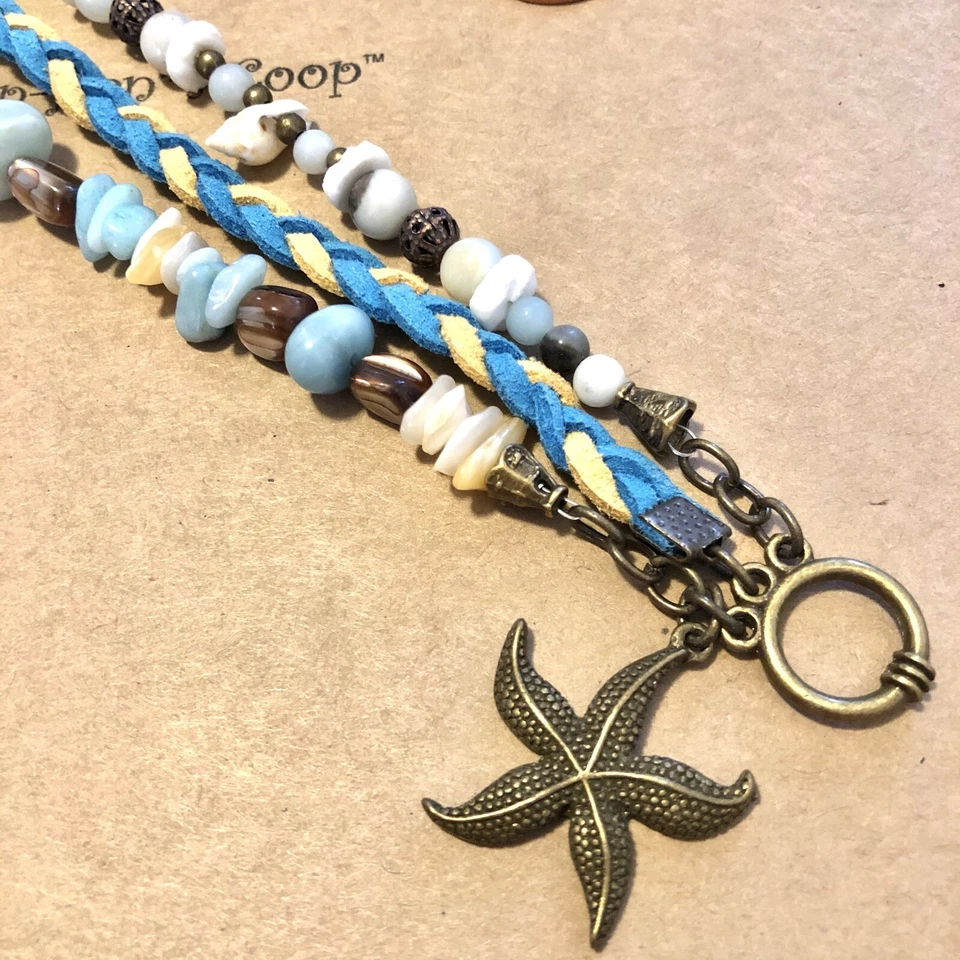 Pulsera Estrella de Mar con Amazonita Mop Seashell 3 Capas Artesanal Hecha a Mano EE. UU. 1689 Foto 2 de 3