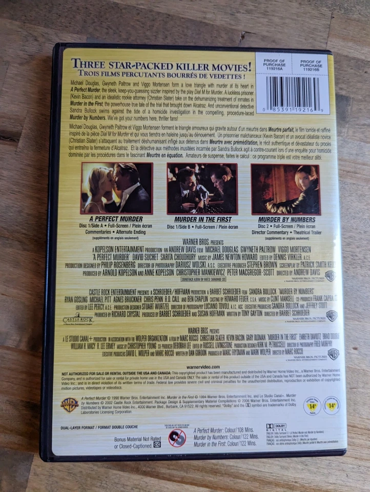 A Perfect Murder / By Numbers / in the First (DVD 3-Film Set) Bullock Slater - Image 4 of 4