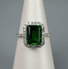 2.0Ct Emerald Cut Lab-Created Emerald Halo Engagement Ring 14K White Gold Plated