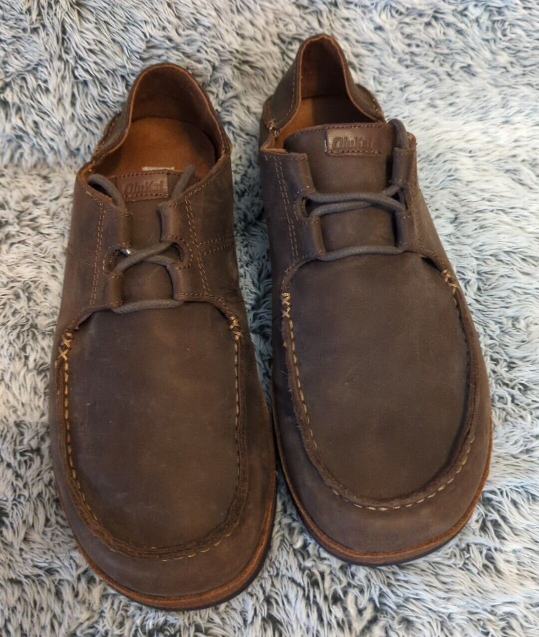 OluKai Ohana Lace-Up Brown Nubuck Leather Loafer … - image 1