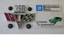 V-Flag 350 Fender Emblem 6pc Set w/retainers Camaro Chevelle Nova **In Stock**