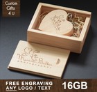 Wood Heart USB + Gift Box Personalised Wedding Anniversary Valentines Baby 16GB