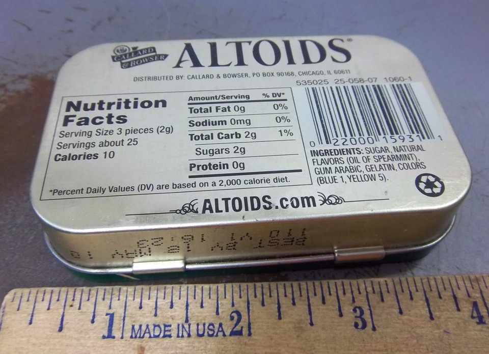 ALTOIDS spearmint tin, (empty), colorful graphics, fun collectible tin ...