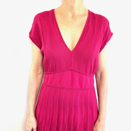 Missoni Size 48 16 Pink Knit Chevron Pleated Dress Luxurious Italian Designer - Picture 3 of 15