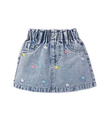 Toddler Girls Cute Denim Skirts with A Flower Embroidery Design