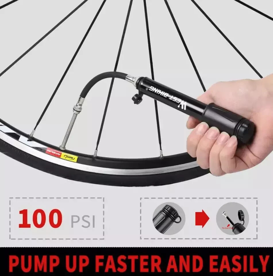 WEST BIKING 100Psi Mini Bike Pump Aluminum Alloy Bicycle Hand Air Pump