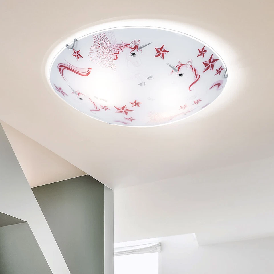 LED Fille Couvrir Lampe Licorne Étoiles Enfants Chambre Verre Lampe Rose Blanc - Photo 4/4
