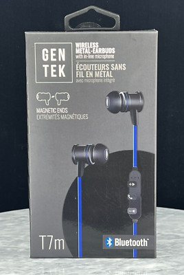 GENTEK T7m Wireless Metal Earbuds with in-line microphone (BLUE)-NIB- SALE