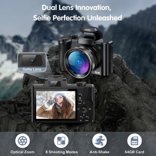 5K Digital Camera for Photography, 64MP Touch Screen Autofocus Vlogging Camera w - Picture 2 of 12