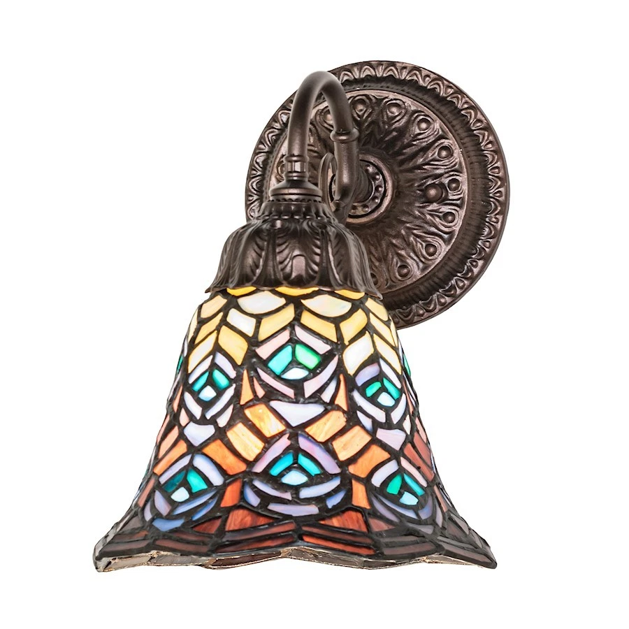 Meyda Lighting 270799 8" Wide Tiffany Peacock Feather Wall Sconce - 270799