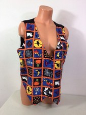 Vintage Halloween Vest Witches Pumpkins Ghosts Womens Large