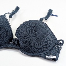 Aeropostale Lace Underwire Push Up Bra 34C Adjustable Straps Navy Blue