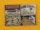 Lot of 4 Funny Fishing Metal Signs Rustic Decor Gone Fishing Humor — photo 1