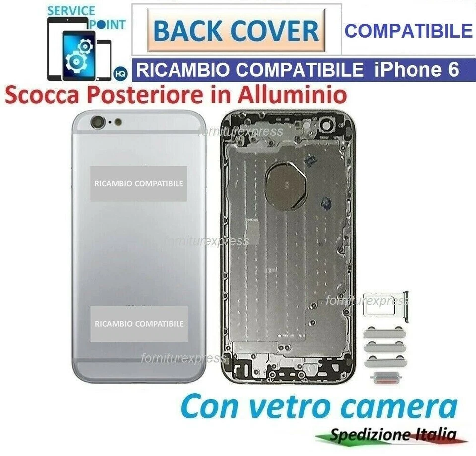 BACK COVER SCOCCA POSTERIORE+SLOT SIM TASTI VETRO CAMERA X APPLE IPHONE 6 - Immagine 4 di 4