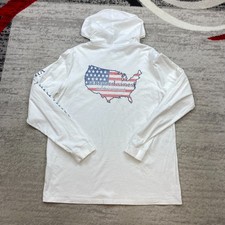 Vineyard Vines Hoodie Large White Blue Whale USA Flag Outdoors Hiker Preppy Mens