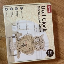SYNARRY Wooden 3D Puzzles Model Kit Owl Clock Mechanical Model Build