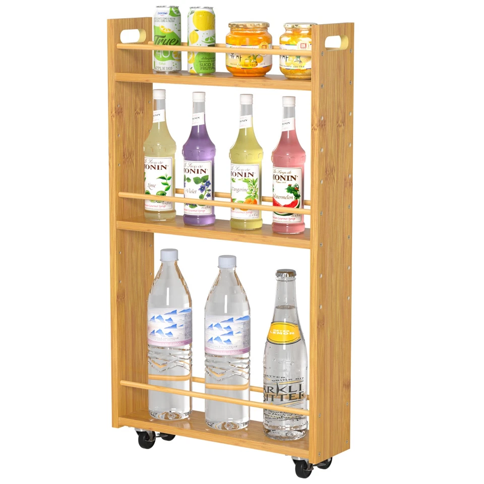 Schmales Bambus-Rollregal mit 4 Ablagen für Küche,Bad,Büro - Bild 4 von 4