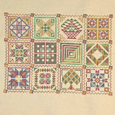 Handmade Folk Art Quilt Sampler Cross Stitch Completed Piece | Ready to Frame