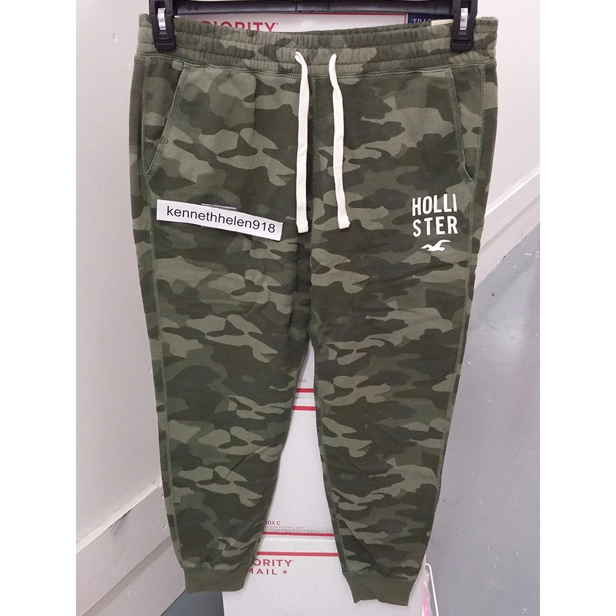 HOLLISTER GRAPHIC SKINNY FLEECE JOGGER PANTS GREEN CAMO MENS SIZE MEDIUM