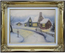 Framed Quality Hand Painted Oil Painting, Snowing landscape - 13, 12x16in