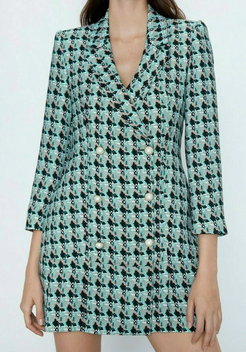 ZARA NEW WHITE TURQUOISE FAUX TWEED DRESS Size S Ref. 2727 239