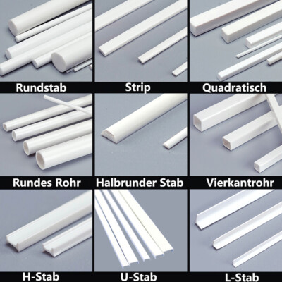 ABS Kunststoffprofil Streifen/Viereckig/Winkel/Rund Stab Rohr für Modell Bastel