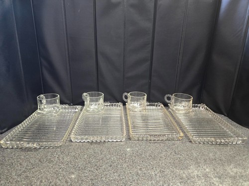Set Of 4 Vtg Hazel Atlas Glass Snack Luncheon Plates Sip And Smoke Ball & Rib - Picture 3 of 5