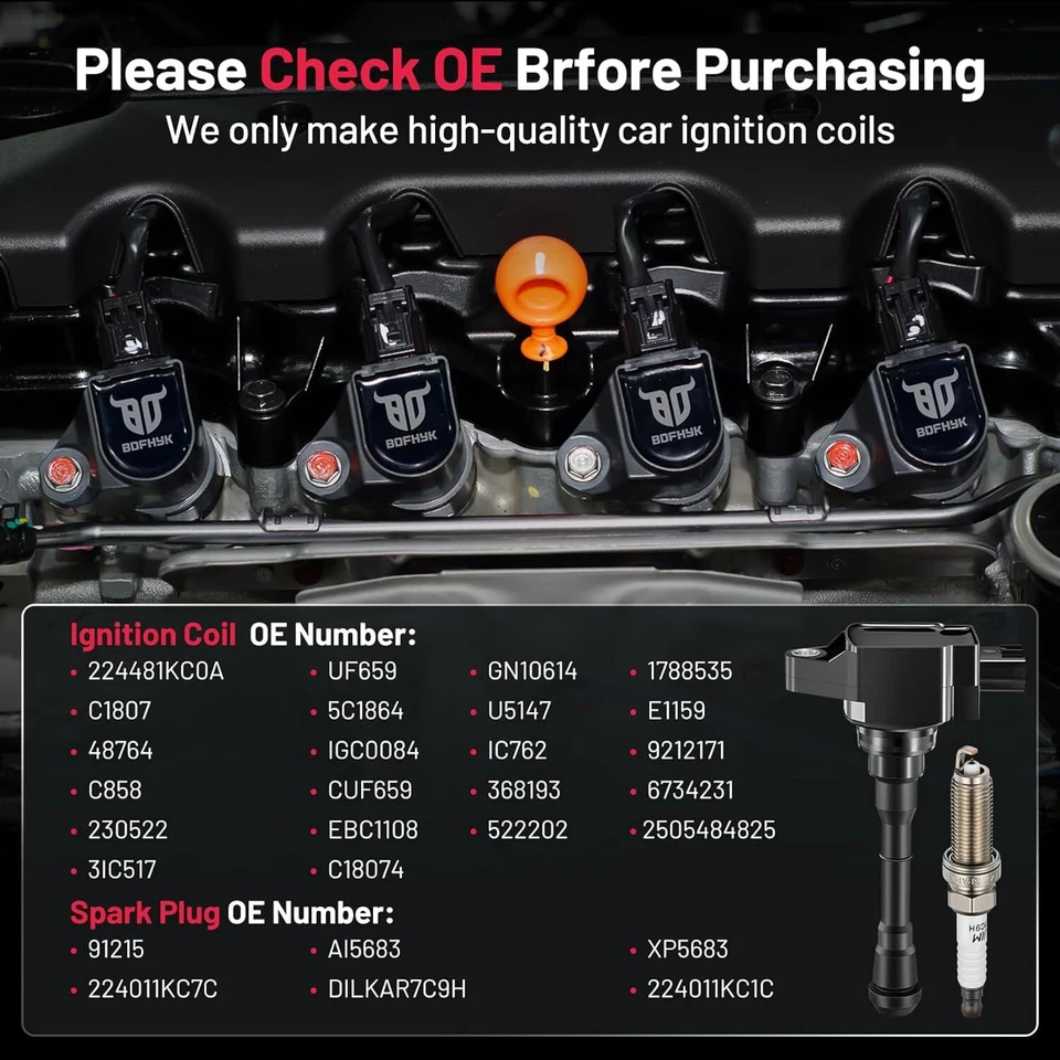 4Pcs UF659 Ignition Coil and Spark Plug Kit For 2011-2017 Nissan Juke 1.6L Turbo Foto 4 de 4