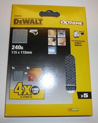 DeWALT DTM3025 DeWALT EXTREME Schleifgitter 115 x 115  mm Körnung: 240 5 Stck.