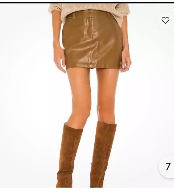 Женская веганская кожаная мини-юбка Amanda Uprichard с двумя карманами коричневая размер P (XS) - Изображение 2 из 4