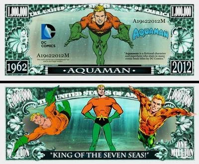 Aquaman Million Dollar Bill Play Funny Money Novelty Note + FREE SLEEVE