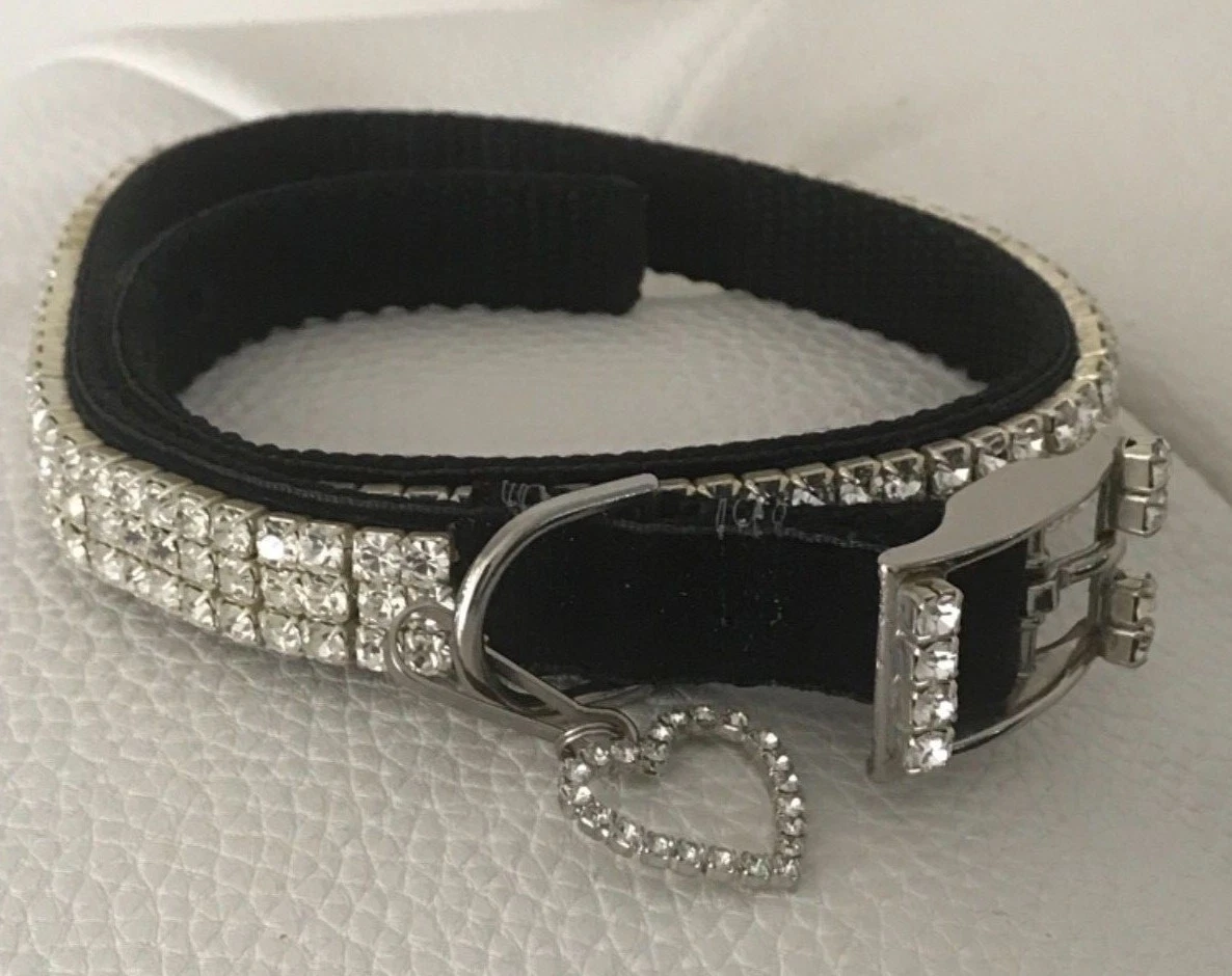 New Rhinestone Sparkly Silver Metal Buckle Bling Dog / Pet Collar