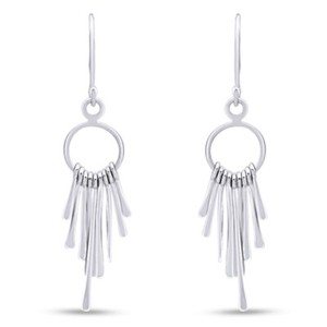 Authentic Sticks Chandelier Tassel Style Dangle Earrings in 14K White Gold Plated Silver