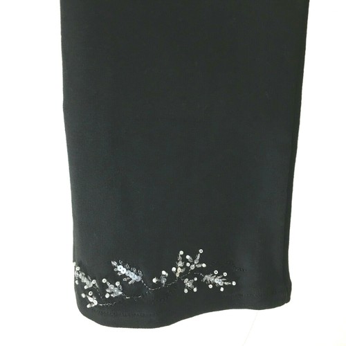 MODODOC Top 2 Black T Shirt Velvet Trim White Bead Metallic Bell Sl Stretch - Picture 4 of 6