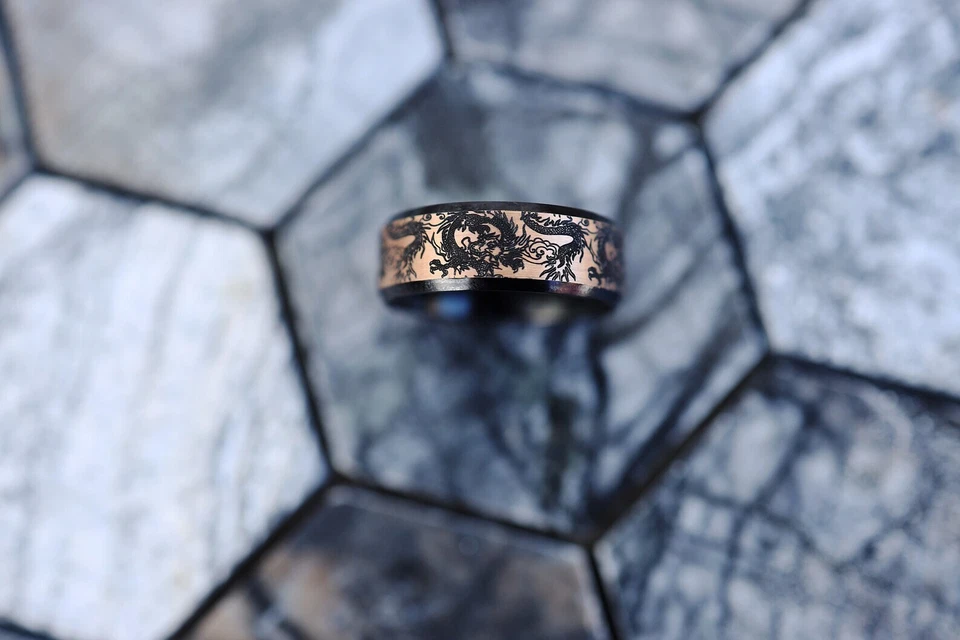 Men's Tungsten Black Engraved Marking Extreme Detail Dragon Claw Ring - 8mm Wide - Image 3 of 4