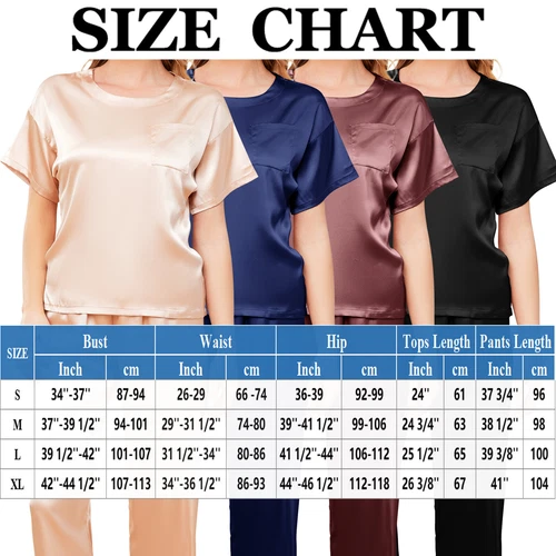 Silk Pajamas for Women Short Sleeve Satin Sleepwear Two Piece Pj Sets Loungewear - Picture 2 of 17