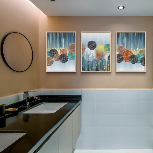 Boho-Inspired Natural Wood Framed Wall Art - Set of 3 Large Abstract Prints - Picture 7 of 8
