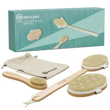 Nevlers Natural Boar Body Face Brush Set Cellulite Brush Dry Brushing Exfoliate