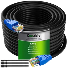 Cat6 Outdoor Ethernet Cable 100Ft, Heavy Duty Double Jackets Internet Cord, Wate
