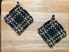 Handmade 2 Cotton Woven Potholders 4 Colors Brown Flax Willow Pine Fall
